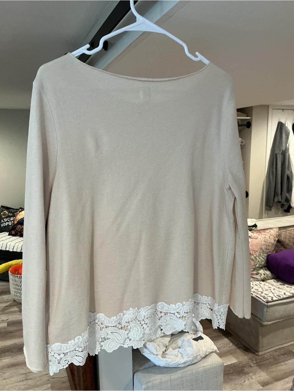 Gap Beige Lace-Hem Long Sleeve Top - Women's